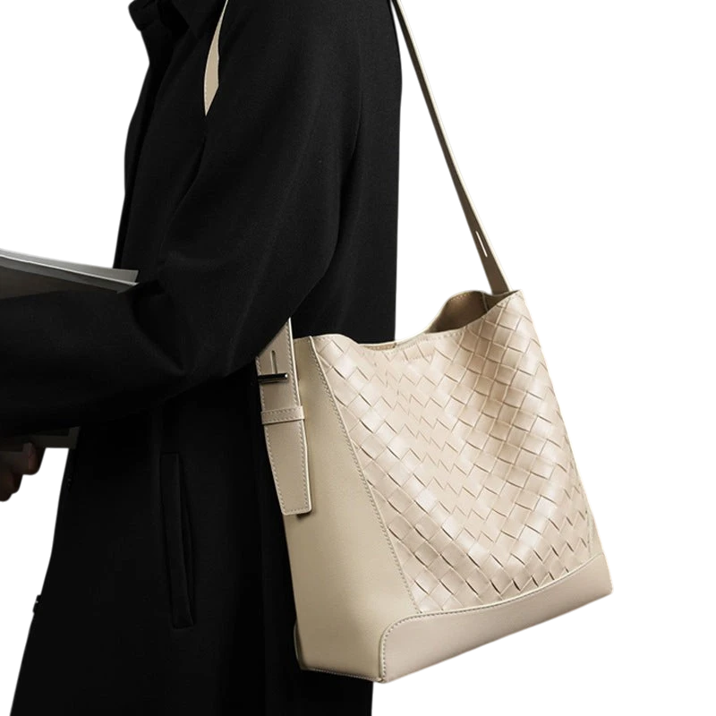 Cowhide hand-woven tote bag new style genuine leather commuter large capacity fashion shoulder bag messenger bag for women