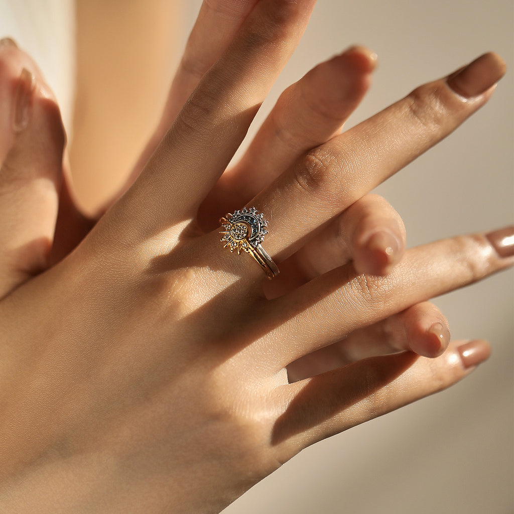 MODIAN 925 sterling silver stacked style sun and moon rings for women, high-end couple rings, ins-style niche design