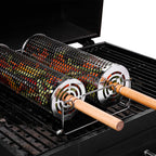 Amazon Rolling BBQ Basket Outdoor BBQ Grill Basket 304 Stainless Steel Perforated BBQ Tube BBQ Net