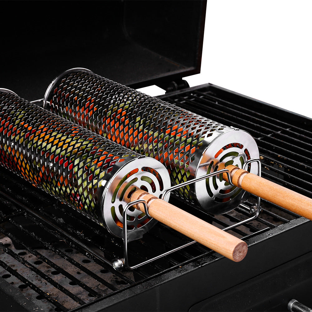 Amazon Rolling BBQ Basket Outdoor BBQ Grill Basket 304 Stainless Steel Perforated BBQ Tube BBQ Net