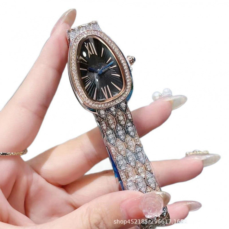 Women's Snake Pattern Crystal Watch - Sunburst Dial