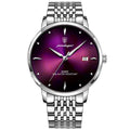 Men's Purple Dial Quartz Watch - Waterproof, Steel Strap