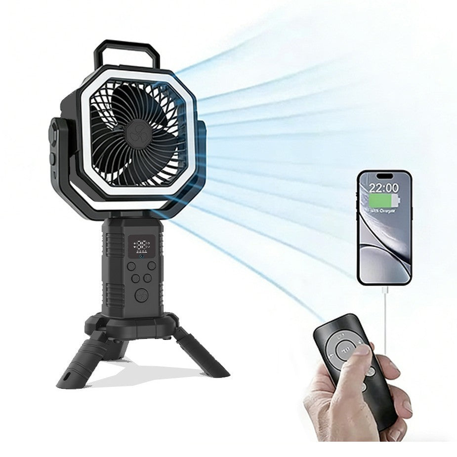 2026 New Cross-Border Outdoor Camping Fan Tripod Oscillating Rechargeable Emergency Outdoor Fan with Telescopic Rod