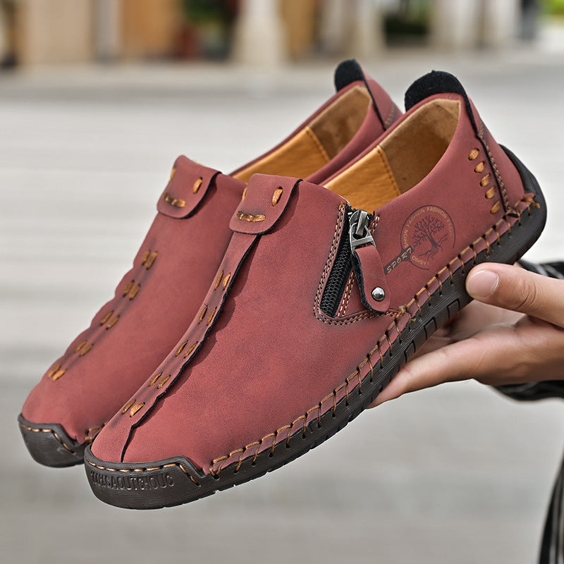 2023 Cross-border New Men's Casual Leather Shoes Foreign Trade Large Size Slip-on Doudou Shoes Men's Breathable Handmade Lazy Shoes