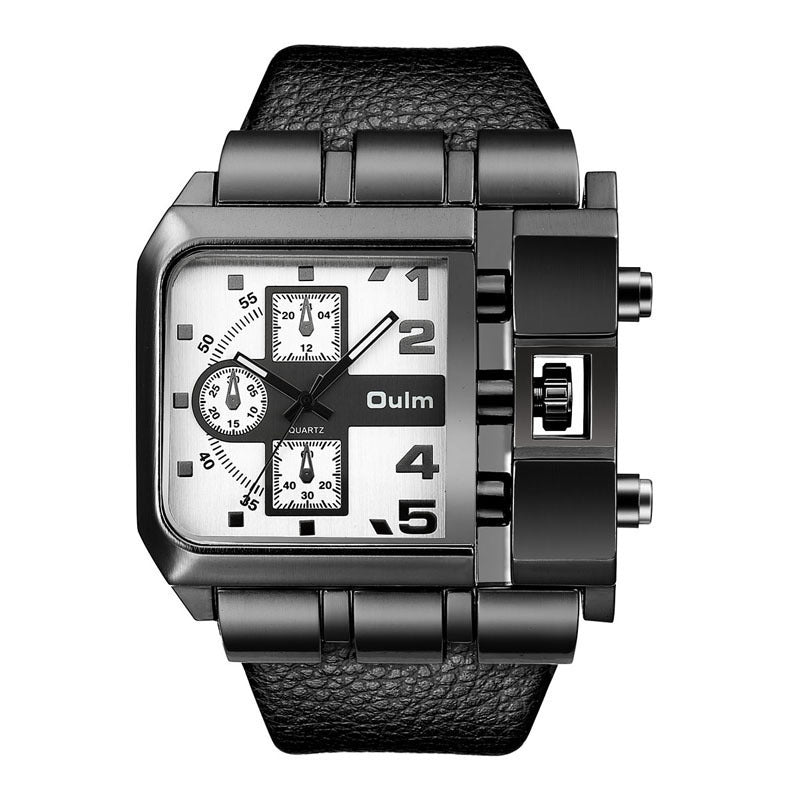 Men's Brown Square Dial Quartz Watch - World Time