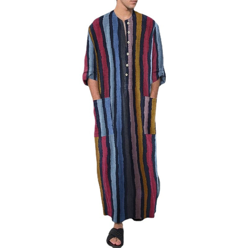 Men's Striped Printed Thobe – Long Sleeve | Aladinae