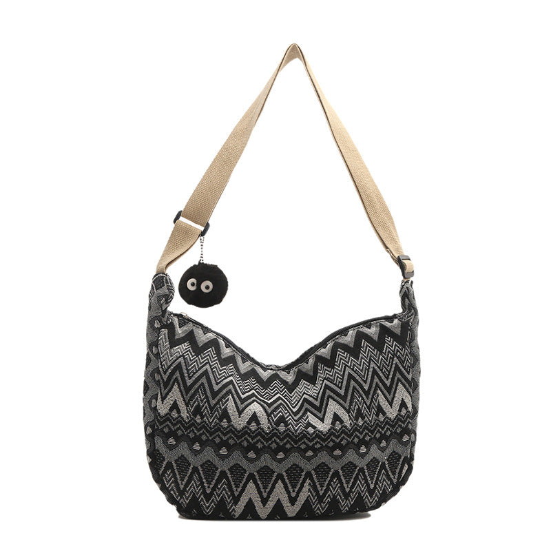 Crossbody bag for women 2024 spring and summer new large capacity canvas shoulder bag versatile college students commuting dumpling bag