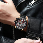 Men's Silver Black Multi-Hand Quartz Watch - Leather Strap