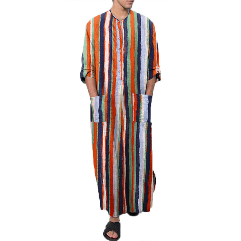 Men's Striped Printed Thobe – Long Sleeve | Aladinae