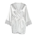 Satin lace-trimmed long-sleeved loose-fitting pajamas/robe with drawstring, 2026 European and American spring/summer new style women's loungewear.