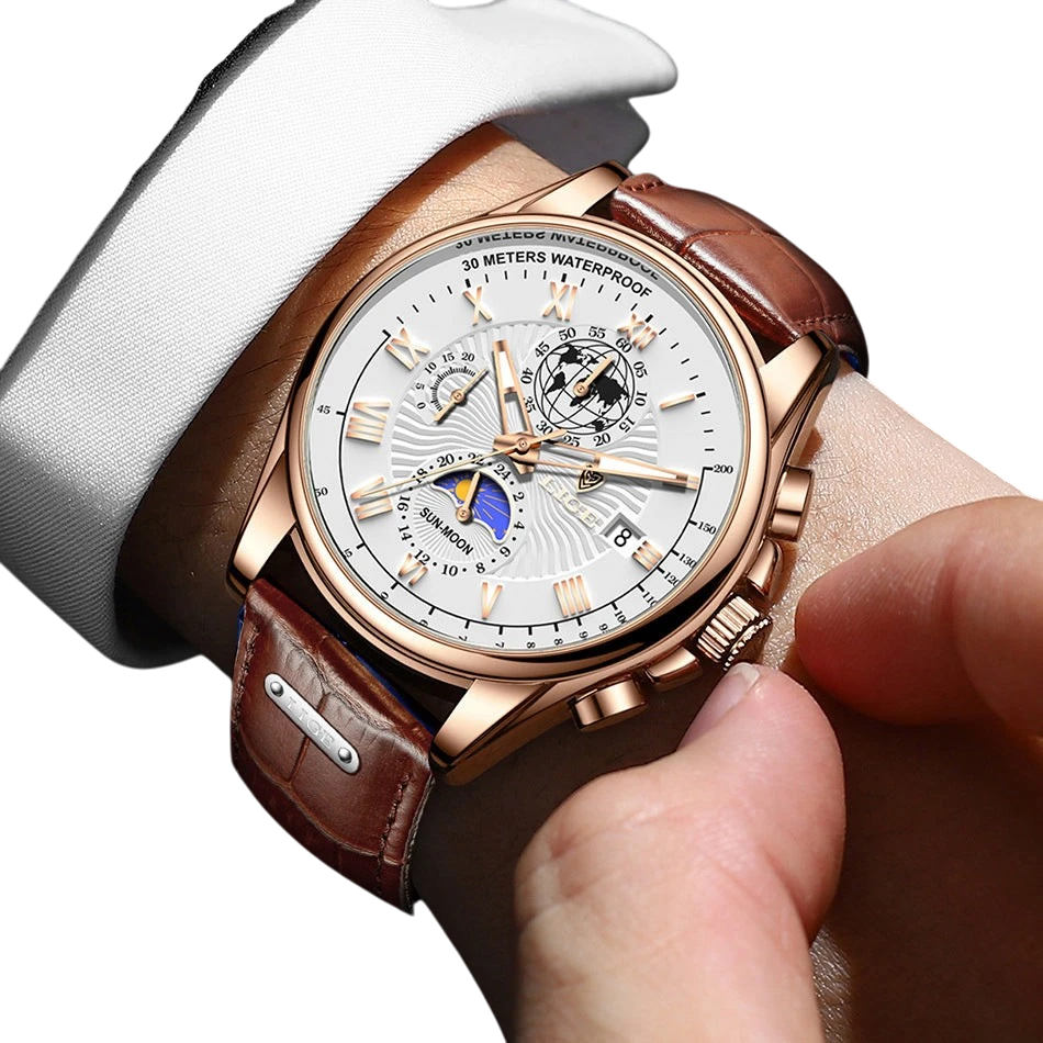 Men's Moon Phase Chronograph Watch – Quartz | Aladinae