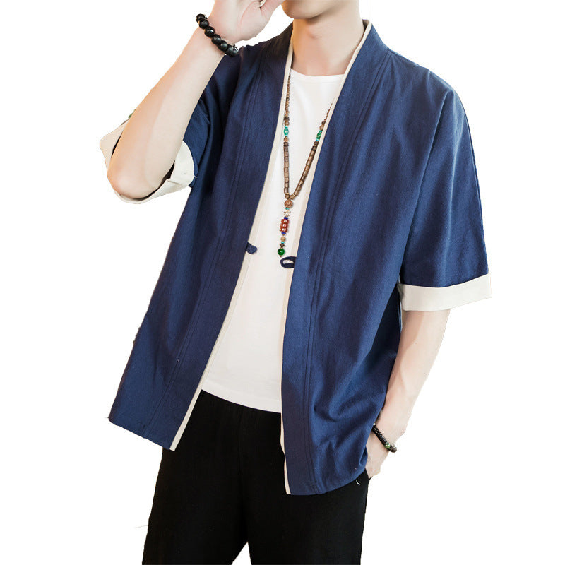 Men's Navy Chinese Tang Suit Cardigan Jacket | Aladinae