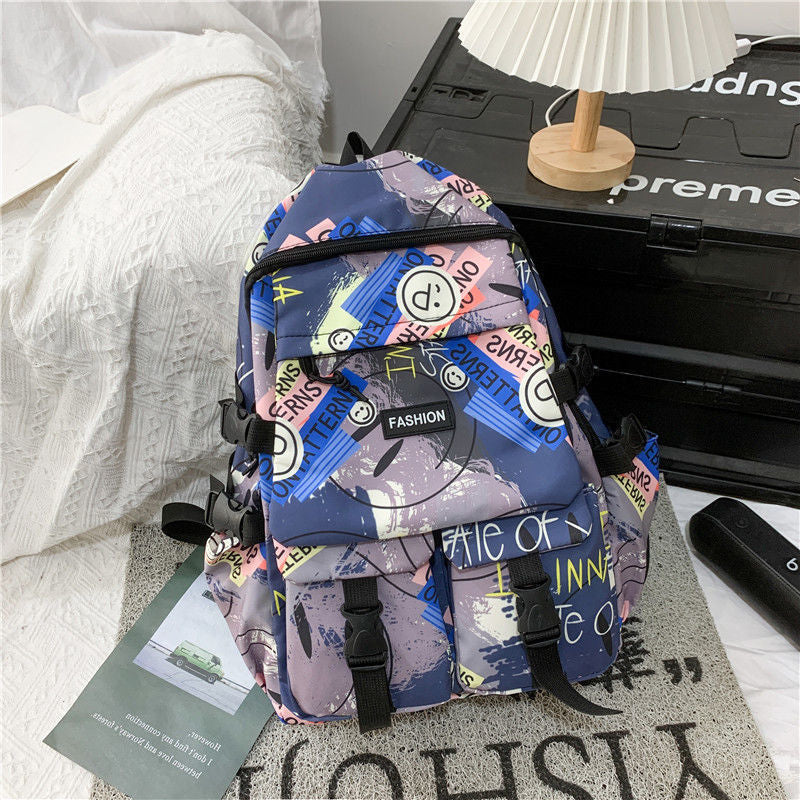 School bag for boys, junior high school students, Korean version, large capacity, high school backpack, personalized graffiti school bag, female, simple campus backpack