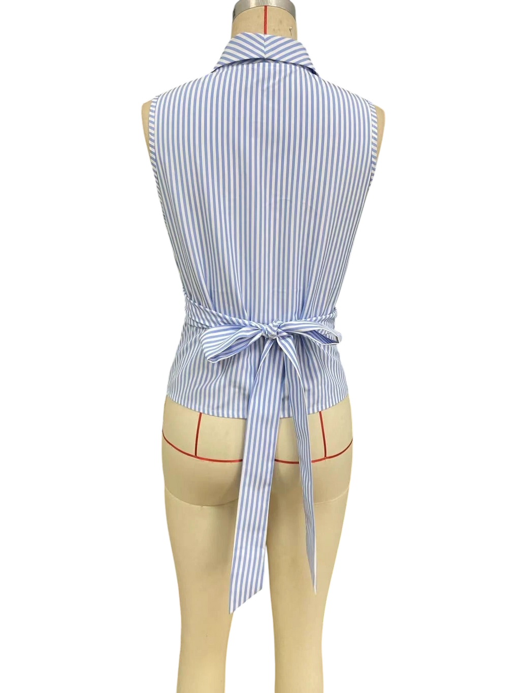Cross-border European and American striped sleeveless shirt, 2025 summer, tie-waist slimming vest shirt, eBay foreign trade women's clothing