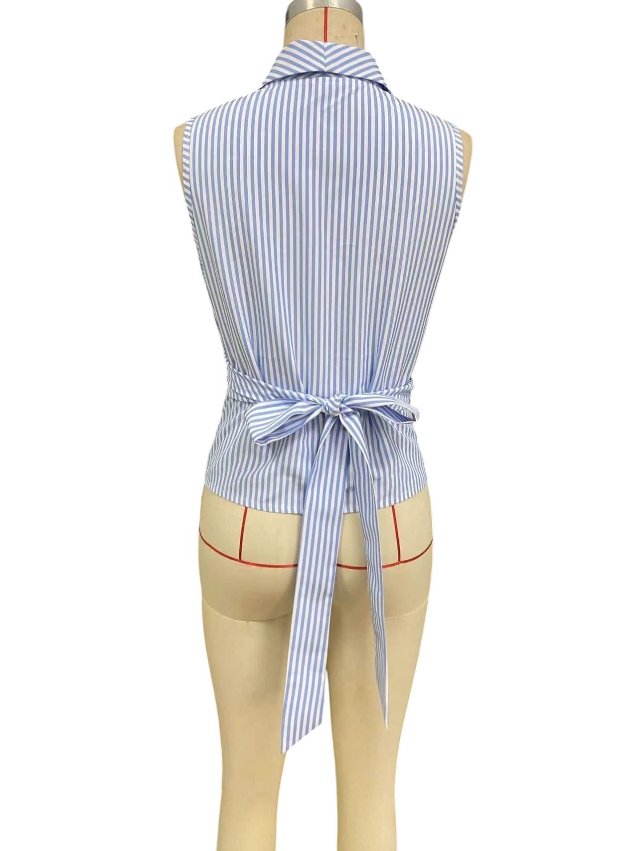 Cross-border European and American striped sleeveless shirt, 2025 summer, tie-waist slimming vest shirt, eBay foreign trade women's clothing