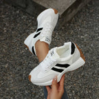 Women's Beige Flat Sneakers - Low-Top, Lace-Up