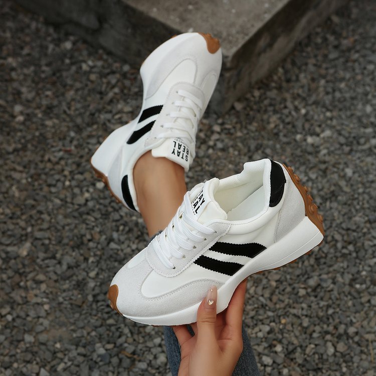 Women's Beige Flat Sneakers - Low-Top, Lace-Up
