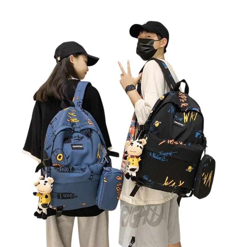 School bag male Korean version street trend junior high school student high school student backpack personality graffiti large capacity travel backpack