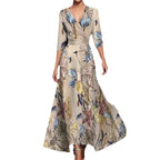 2024 summer new European and American cross-border Amazon temperament women's clothing cross V-neck three-quarter sleeve women's long dress