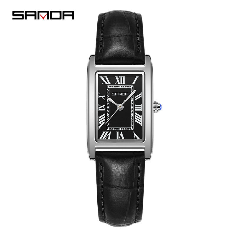 Men's Coffee Silver Rectangular Watch - Roman Numerals