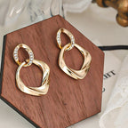 S925 sterling silver geometric zircon earrings new style all-match simple niche light luxury high-end temperament French earrings for women