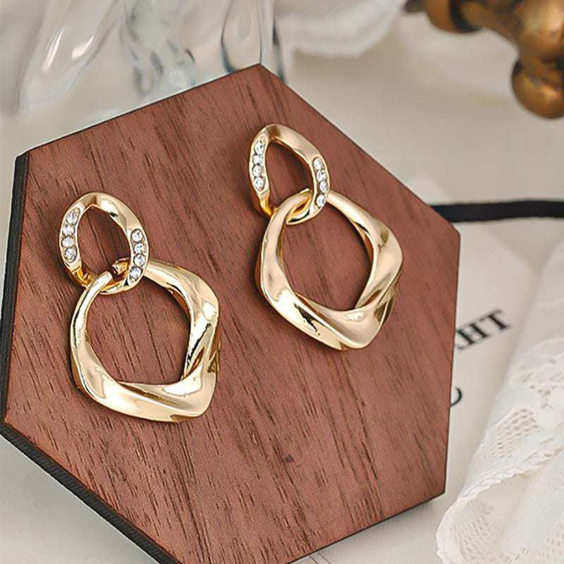 S925 sterling silver geometric zircon earrings new style all-match simple niche light luxury high-end temperament French earrings for women