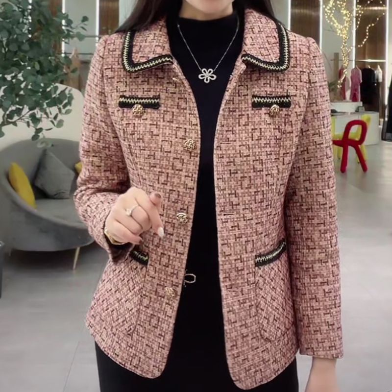 Autumn clothes, small fragrance, loose coat, women's new western style, age-reducing, belly-covering top, middle-aged mother's woolen coat