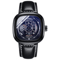 Men's Black Square Dial Quartz Watch - Waterproof, Calendar