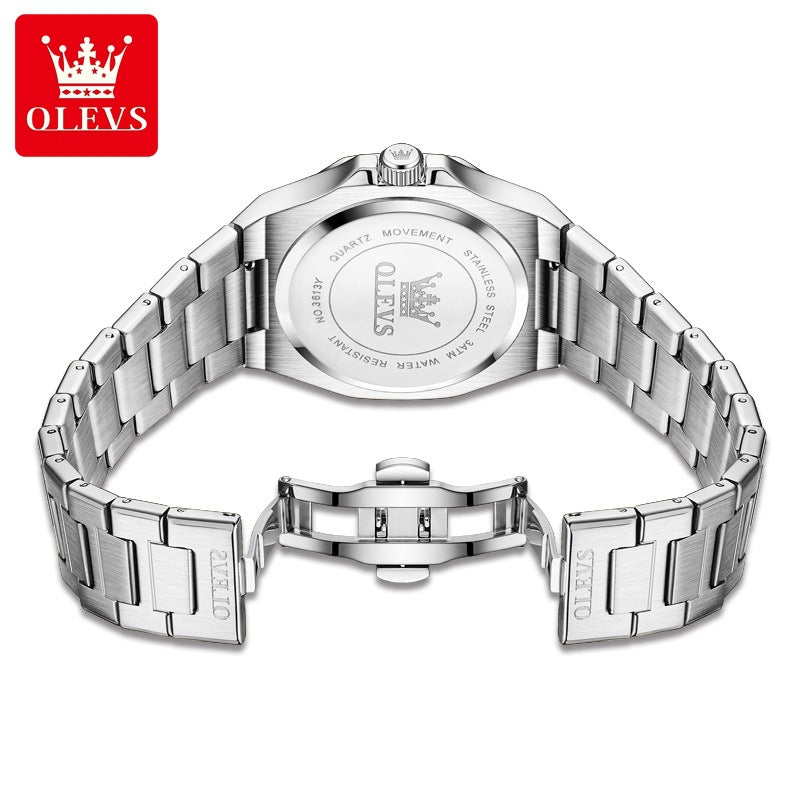 Men's Blue Quartz Watch - Steel Strap, Calendar