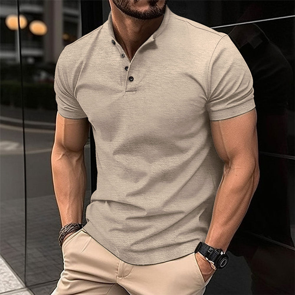 Men's Black Henley Collar Sport Polo Shirt | Aladinae