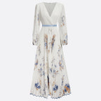 2025 European and American export women's clothing hot-selling long-sleeved printed short-sleeved resort dress, mid-length coat dress.