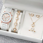 Women's White Heart-Design Quartz Watch - Silicone Strap