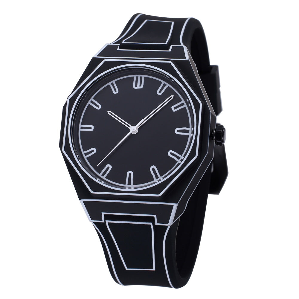 Black Silicone Quartz Watch - Large Dial, Waterproof