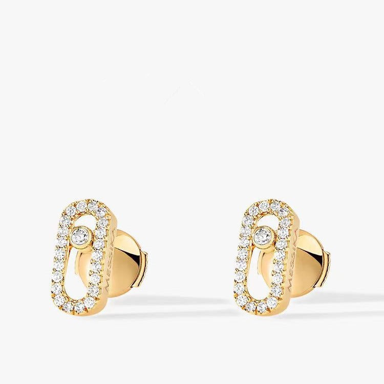 French niche design, Meijia 925 sterling silver full diamond stud earrings for women, plated with 18K gold, understated luxury, Hepburn style earrings.