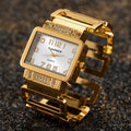 Women's Gold Silver Rectangular Dial Watch - Bracelet Style