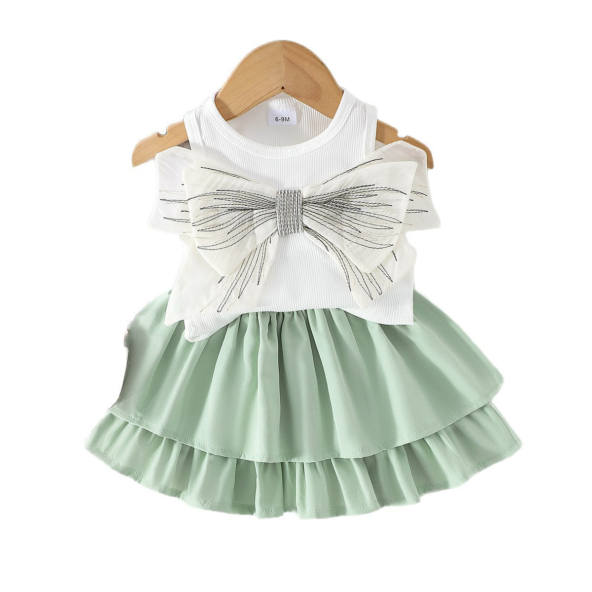 Foreign trade cross-border European and American summer cute girl suits small and medium children's bow decorated sleeveless tops and tutu skirts