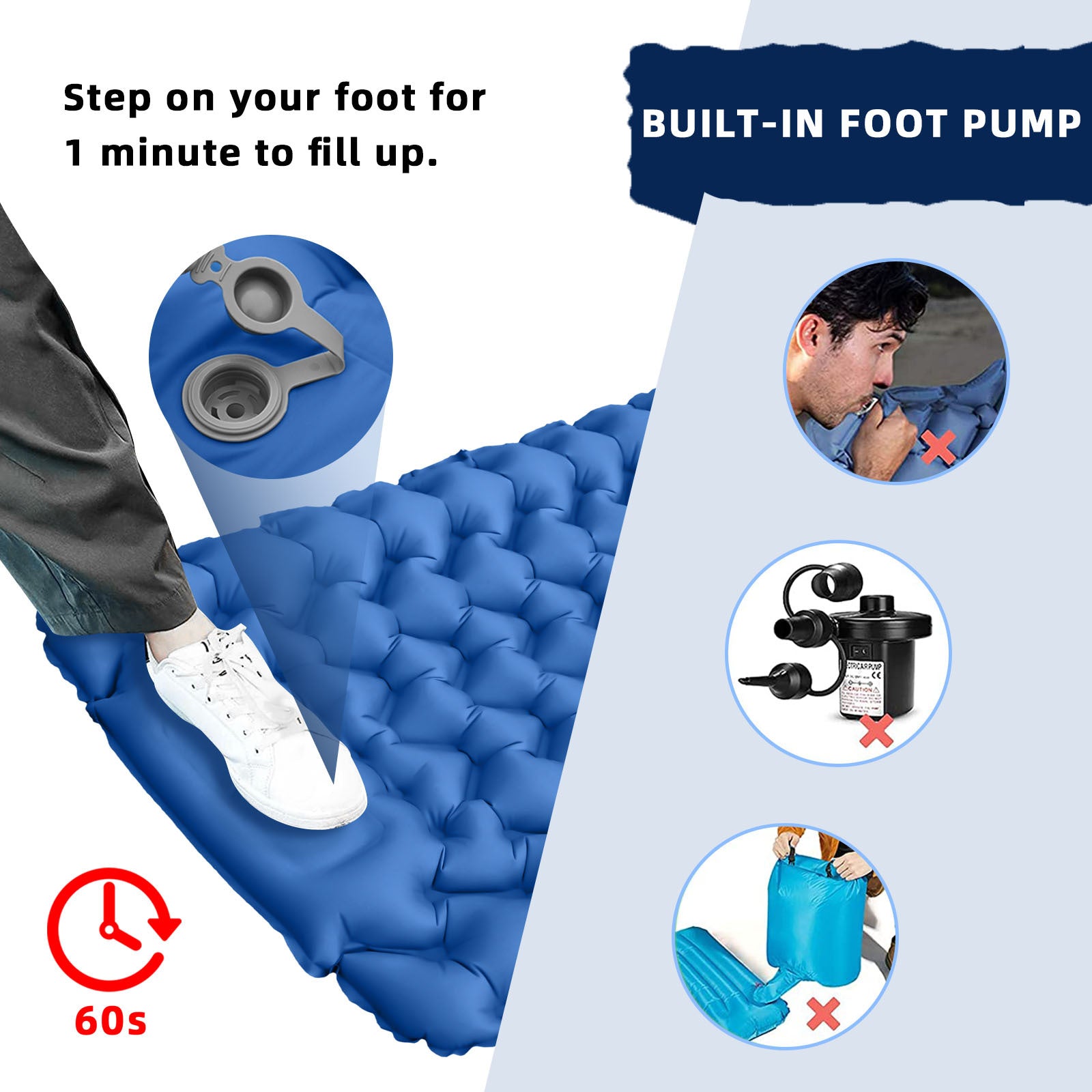 Outdoor inflatable mattress, camping footrest, cross-border camping sleeping mat, portable inflatable mattress