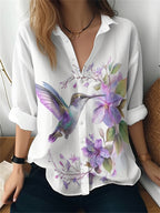 Cat cross-border Amazon European and American women's 3D printed floral pattern long-sleeved shirt women's fashion tops