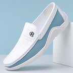 Men's White Soft Sole Leather Slip-On Shoes | Aladinae