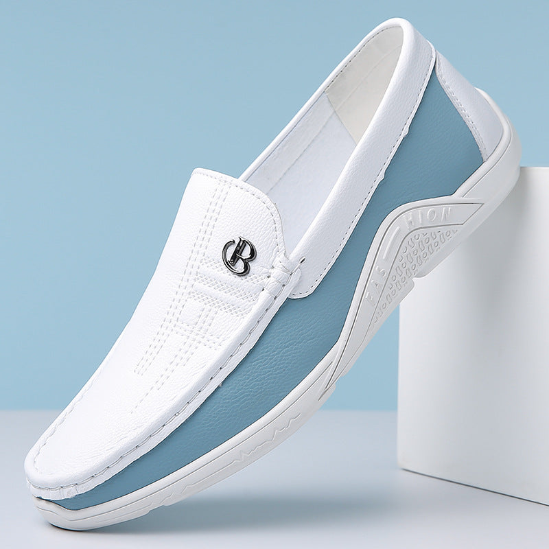 Men's White Soft Sole Leather Slip-On Shoes | Aladinae