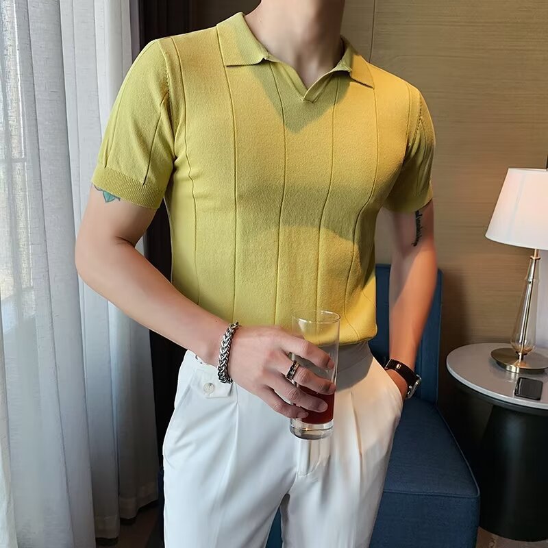 Men's Slim Fit Business Polo Knit Shirt | Aladinae