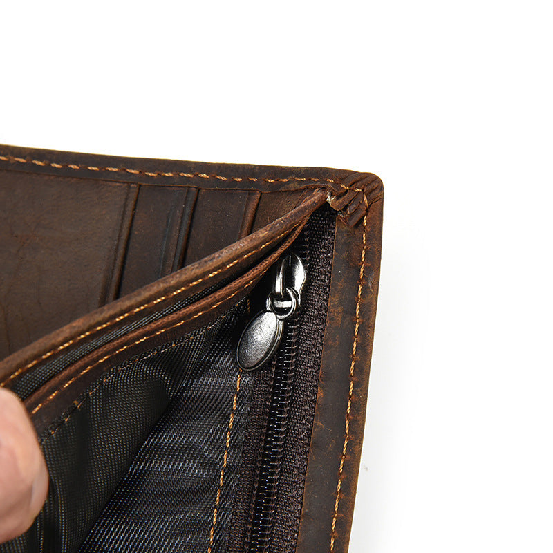 Men's Crazy Horse Leather Two-Fold Wallet | Aladinae
