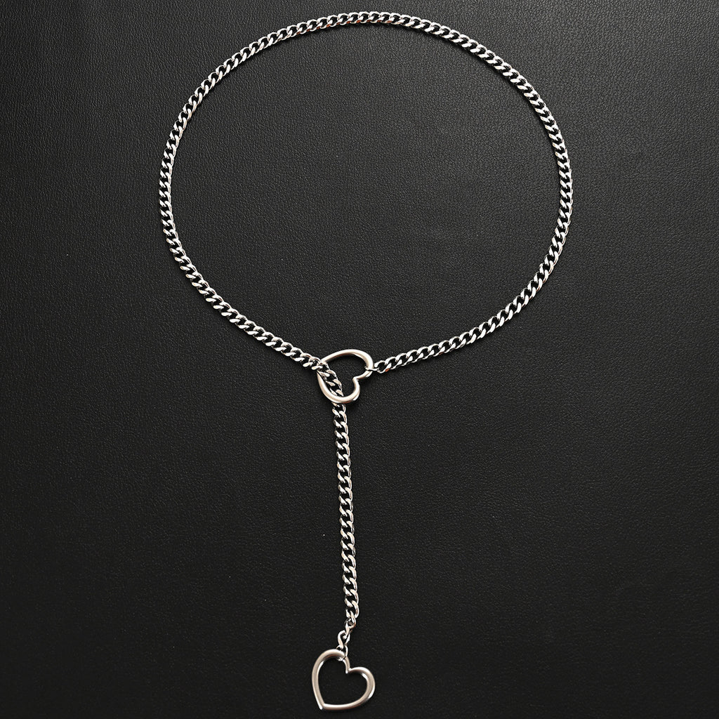 Amazon Style Wide Y Ring Sliding Chain Necklace Handmade Punk Cuban Stainless steel Chain Necklace
