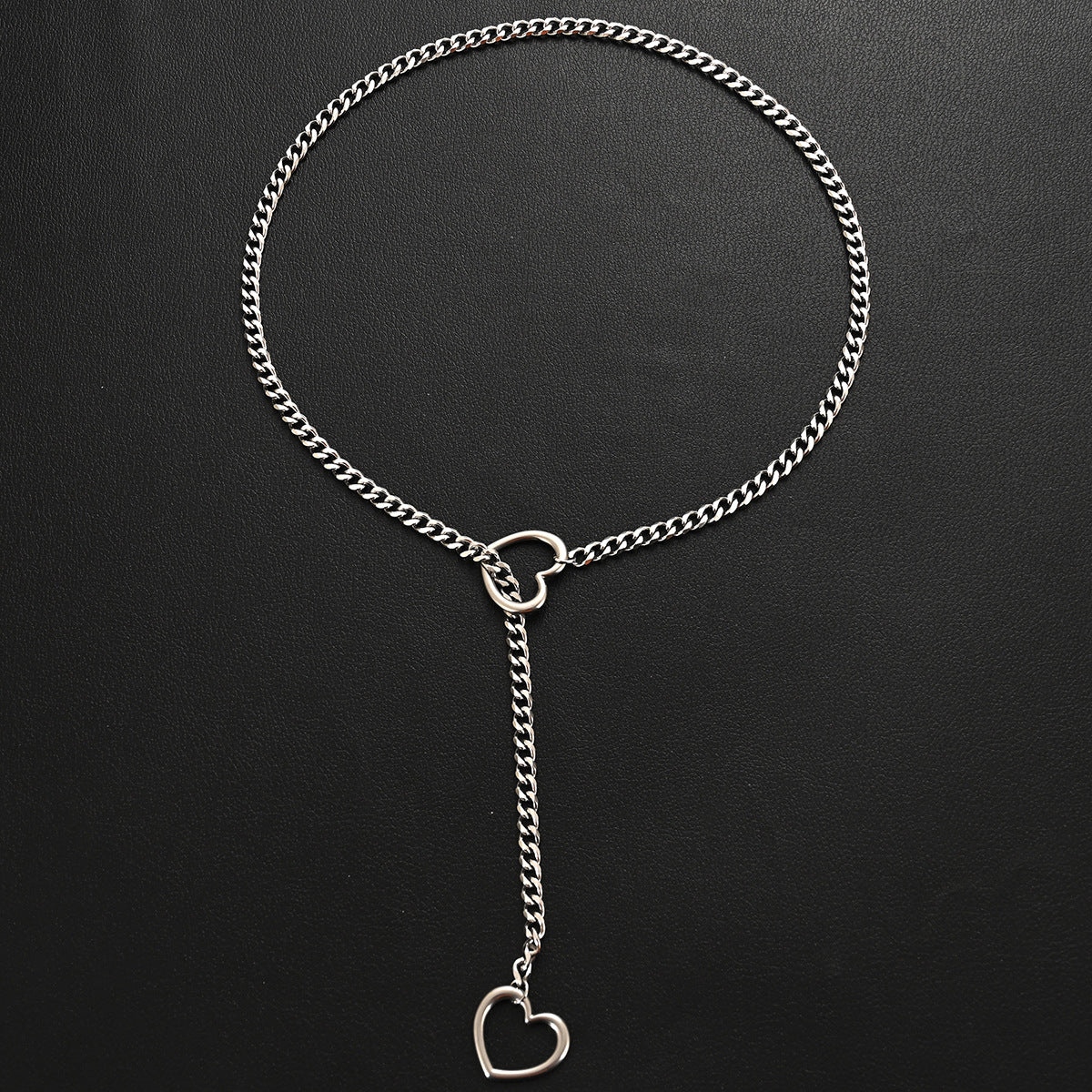 Amazon Style Wide Y Ring Sliding Chain Necklace Handmade Punk Cuban Stainless steel Chain Necklace