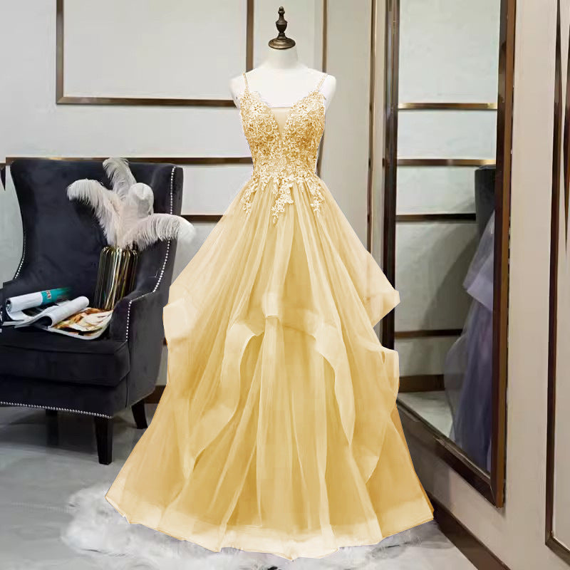 Women's V-Neck Evening Gown with Spaghetti Straps
