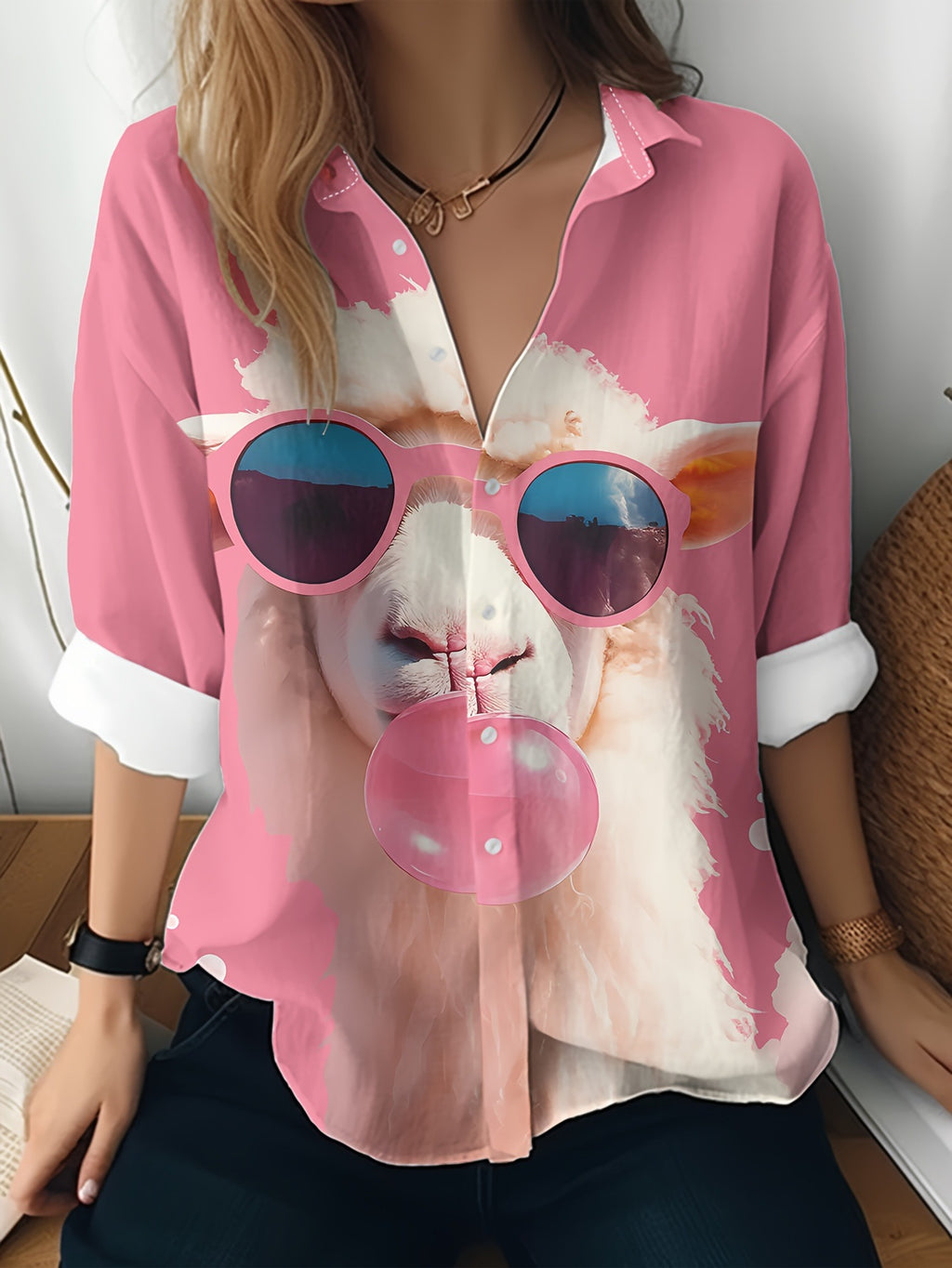 Cat cross-border Amazon European and American women's 3D printed floral pattern long-sleeved shirt women's fashion tops