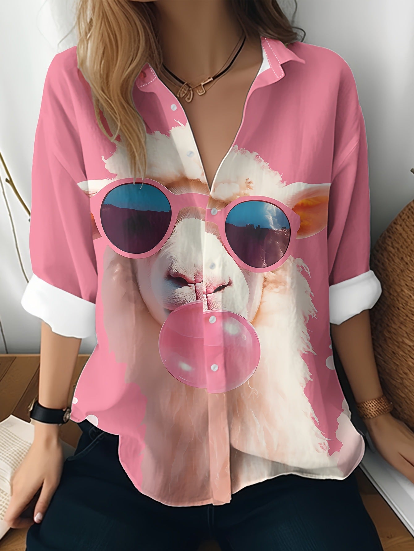 Cat cross-border Amazon European and American women's 3D printed floral pattern long-sleeved shirt women's fashion tops