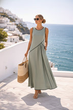 2026 Independent Website European and American Summer New Women's Clothing Mediterranean Resort Style Dress Women's Color Block Trim A-line Skirt