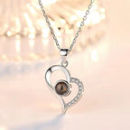 100 Languages S925 Sterling Silver Oblique Heart Memory Love Necklace I Love You Tik Tok Projection Gift No Fading