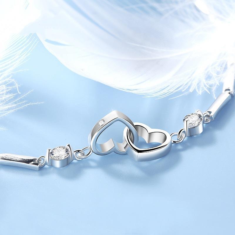Japan and South Korea Simple and Sweet Personality Double Heart Bracelet Women's Heart-to-Heart Bracelet Jewelry Jewelry Heart-shaped Bracelet